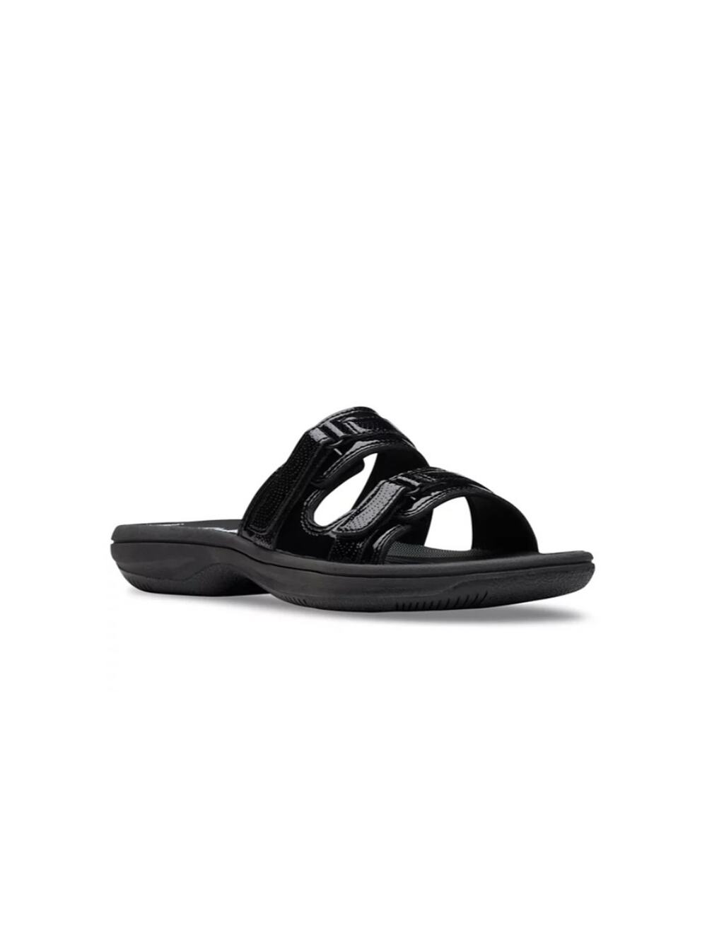 Clarks Women's Cloudsteppers Breeze Piper Comfort Slides Black Patent Size 12